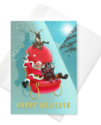 KRINGLE and KRAMPUS DOWNHILL Xmas Card